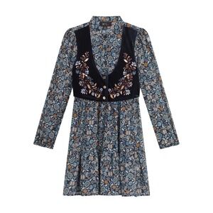 Beautees Girls Long Sleeves Print Chiffon Dress with Embroidered Velvet size 12